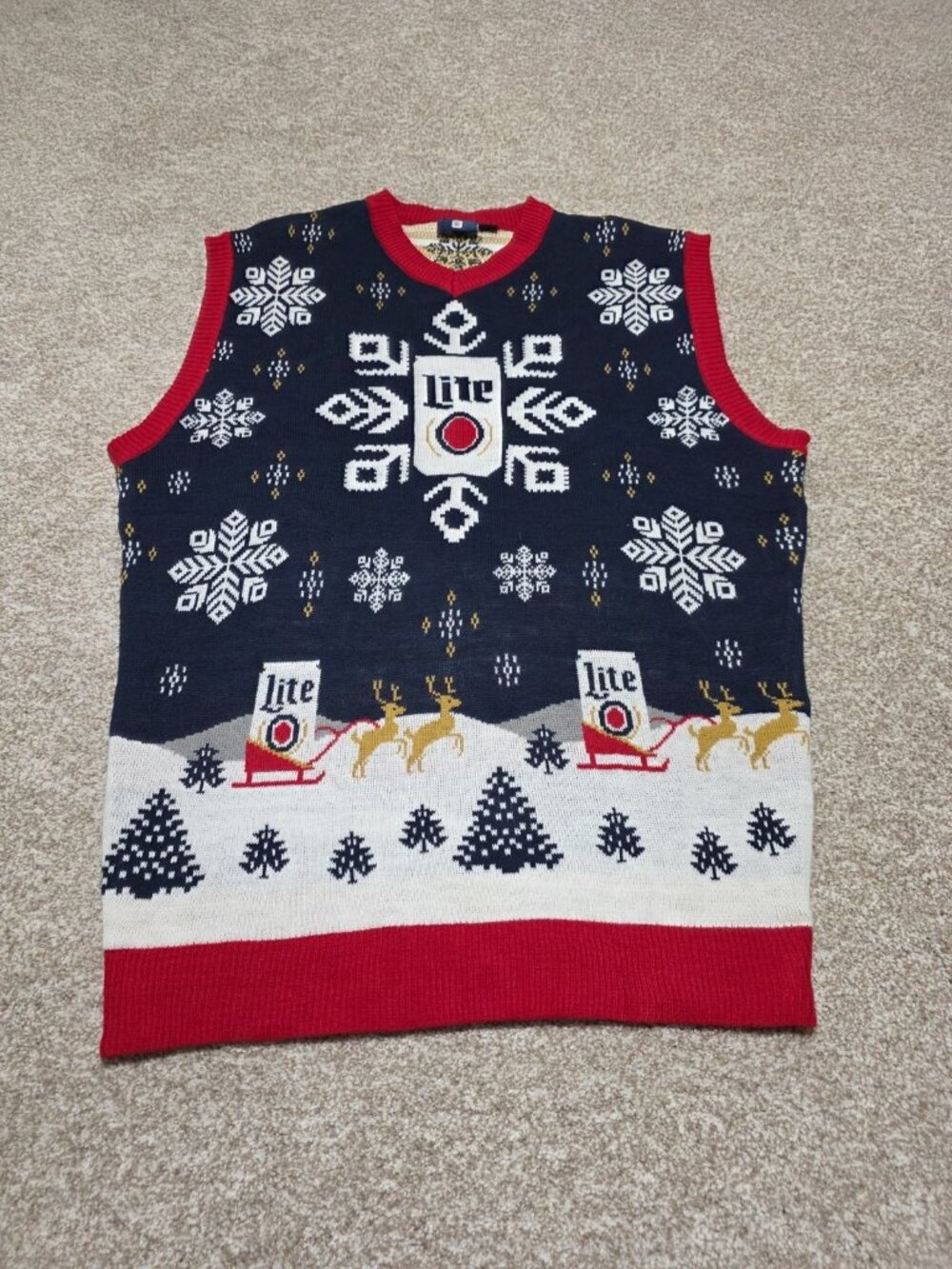 Miller Brewing Co Light Men’s Ugly Christmas Sweat Vest Knit Size Large